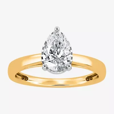 (I / Si2) Womens 1 CT. Lab Grown White Diamond Sterling Silver Pear Solitaire Engagement Ring