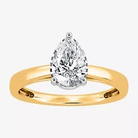 (I / Si2) Womens 1 CT. Lab Grown White Diamond Sterling Silver Pear Solitaire Engagement Ring