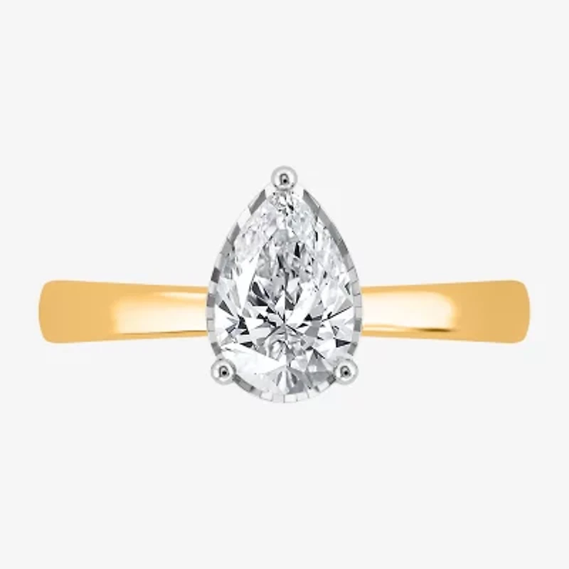 (I / Si2) Womens 1 CT. Lab Grown White Diamond Sterling Silver Pear Solitaire Engagement Ring