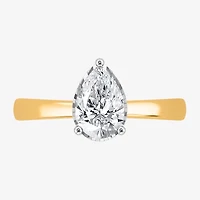 (I / Si2) Womens 1 CT. Lab Grown White Diamond Sterling Silver Pear Solitaire Engagement Ring