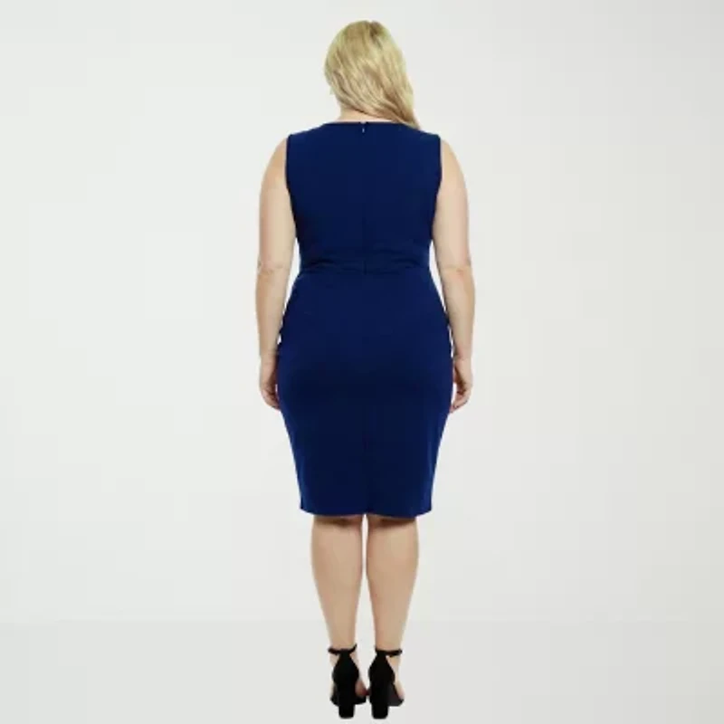 24seven Comfort Apparel Womens Plus Sleeveless Midi Wrap Dress