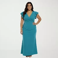 24seven Comfort Apparel Womens Plus Short Sleeve Wrap Dress