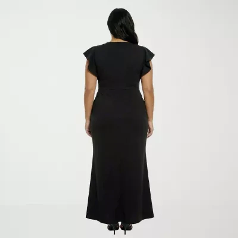 24seven Comfort Apparel Womens Plus Short Sleeve Wrap Dress