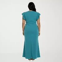 24seven Comfort Apparel Womens Plus Short Sleeve Wrap Dress