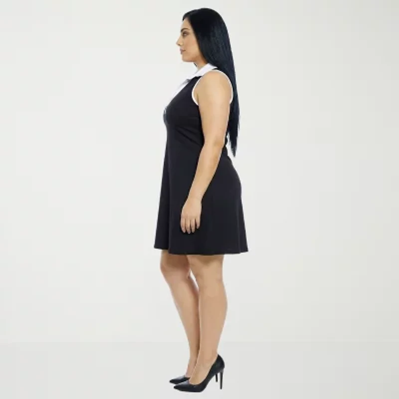 24seven Comfort Apparel Womens Plus V Neck Sleeveless A-Line Dress