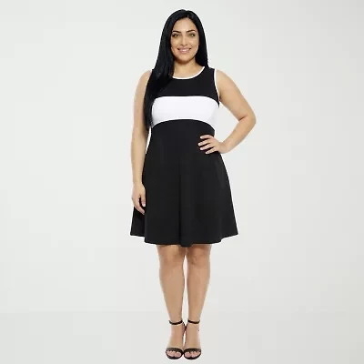 24seven Comfort Apparel Womens Plus Round Neck Sleeveless A-Line Dress