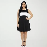 24seven Comfort Apparel Womens Plus Round Neck Sleeveless A-Line Dress