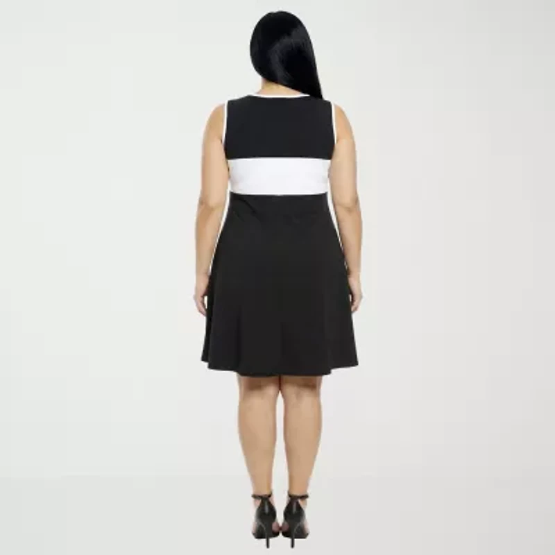 24seven Comfort Apparel Womens Plus Round Neck Sleeveless A-Line Dress
