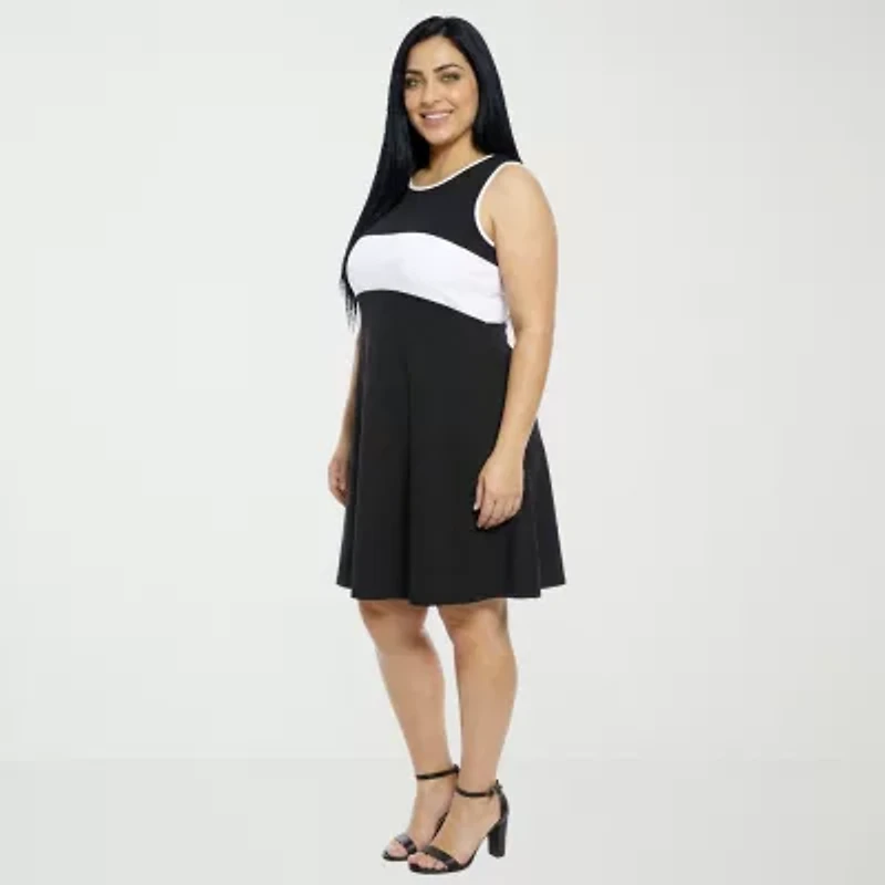 24seven Comfort Apparel Womens Plus Round Neck Sleeveless A-Line Dress