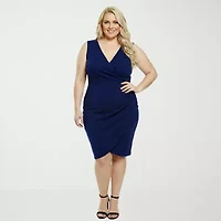 24seven Comfort Apparel Womens Plus Sleeveless Midi Wrap Dress