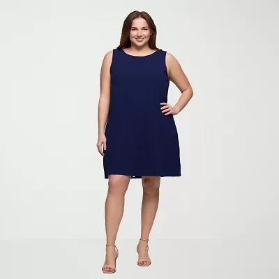 24seven Comfort Apparel Womens Plus Round Neck Sleeveless Shift Dress