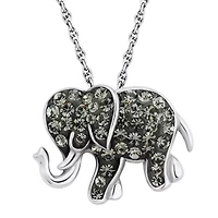 Sterling Silver Black Crystal Elephant Pendant Necklace