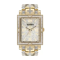 Elgin Mens Crystal-Accent Rectangular Gold-Tone Cross Watch