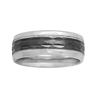 Mens 8mm Comfort Fit Two-Tone Sterling Silver Ring