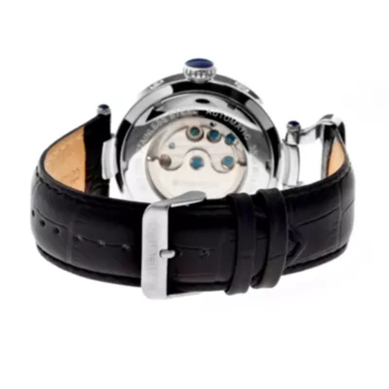 Heritor Automatic Ganzi Mens Leather Day&Date-Silver Watches