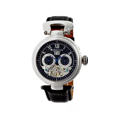 Heritor Automatic Ganzi Mens Leather Day&Date-Silver/Black Watches