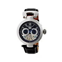 Heritor Automatic Ganzi Mens Leather Day&Date-Silver/Black Watches