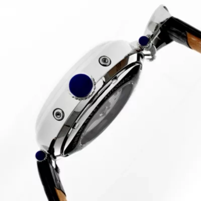 Heritor Automatic Ganzi Mens Leather Day&Date-Silver/Black Watches