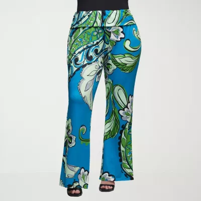 24seven Comfort Apparel Womens Mid Rise Flare Palazzo Pant-Plus