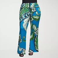 24seven Comfort Apparel Womens Mid Rise Flare Palazzo Pant-Plus