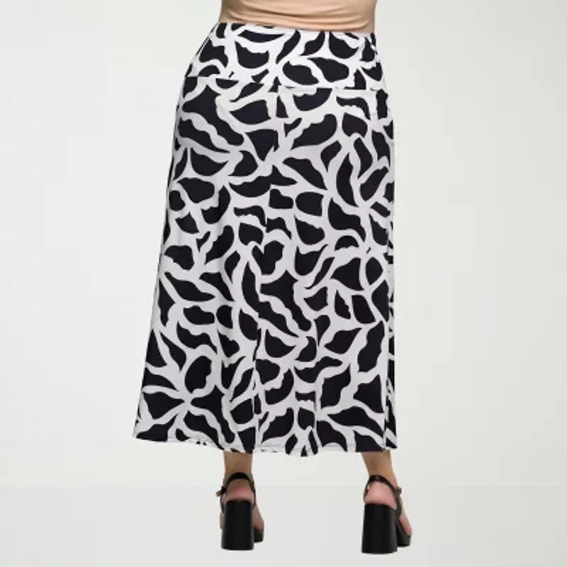 24seven Comfort Apparel Womens Mid Rise Long Plus A-Line Skirt