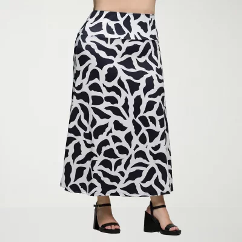 24seven Comfort Apparel Womens Plus Mid Rise Long A-Line Skirt