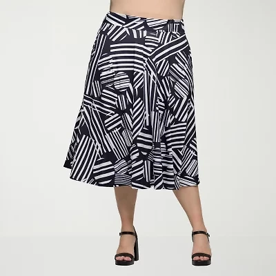 24seven Comfort Apparel Womens Mid Rise Midi A-Line Skirt-Plus