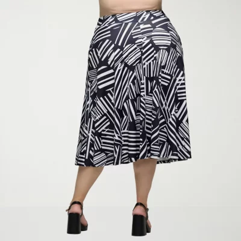 24seven Comfort Apparel Womens Mid Rise Midi Plus A-Line Skirt