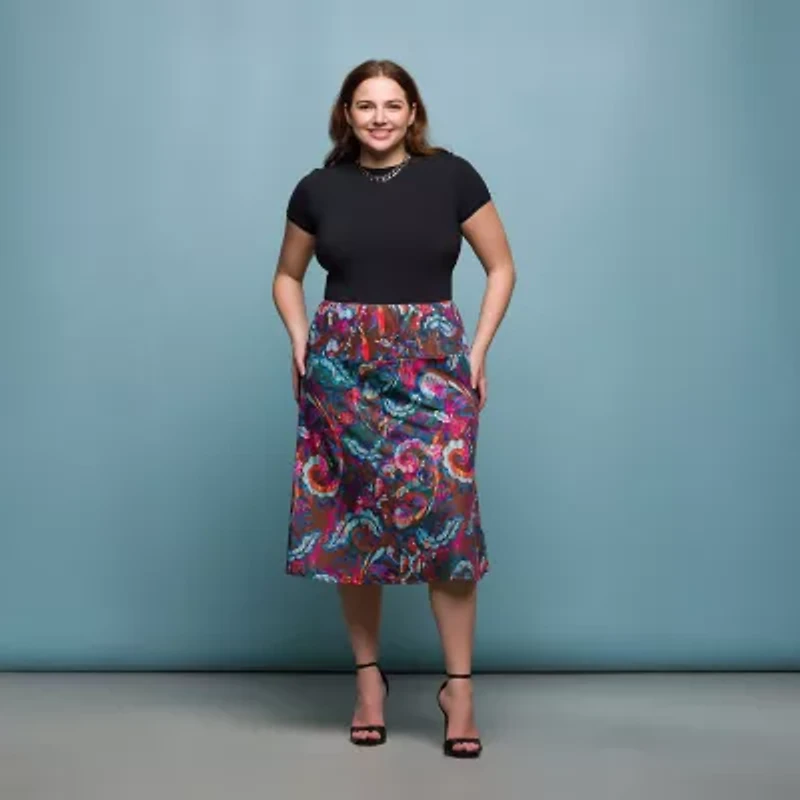 24seven Comfort Apparel Womens Mid Rise Plus A-Line Skirt