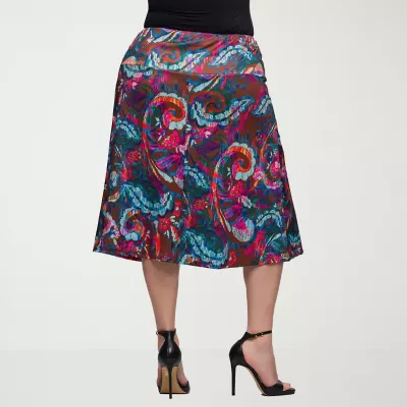 24seven Comfort Apparel Womens Mid Rise Plus A-Line Skirt