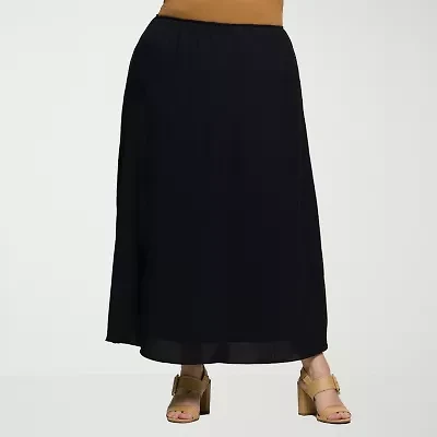 24seven Comfort Apparel Womens Mid Rise Long A-Line Skirt-Plus