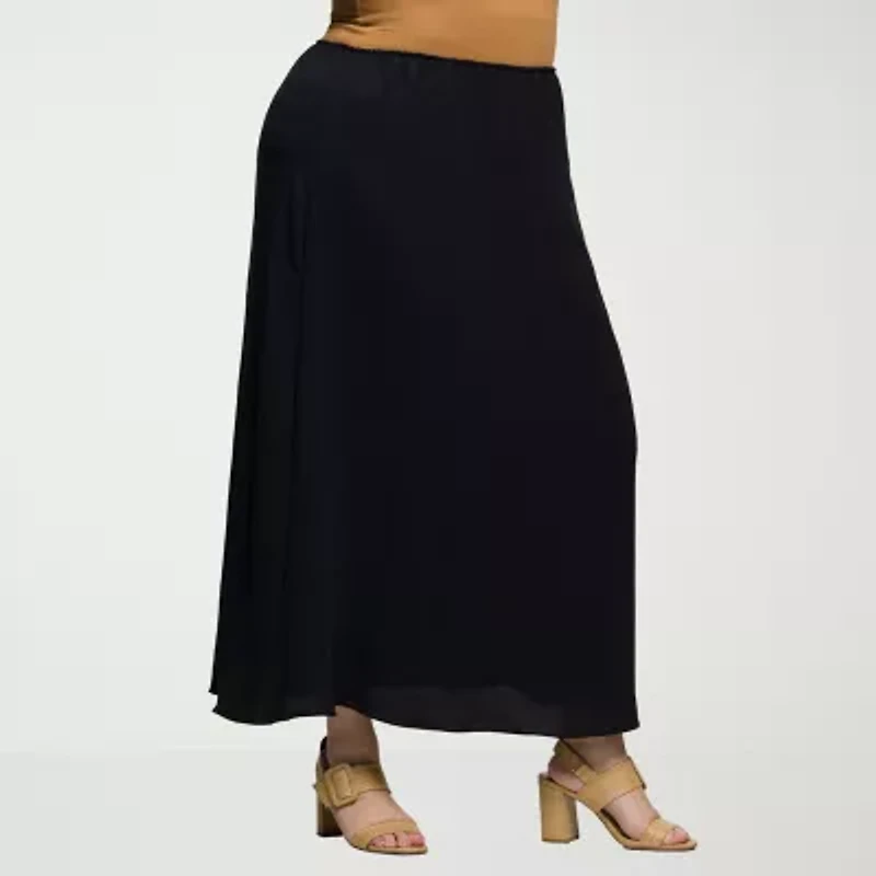 24seven Comfort Apparel Womens Plus Mid Rise Long A-Line Skirt