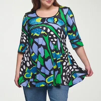 24seven Comfort Apparel Plus Womens Scoop Neck Elbow Sleeve Tunic Top