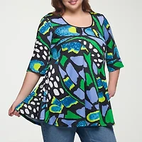 24seven Comfort Apparel Plus Womens Scoop Neck Elbow Sleeve Tunic Top
