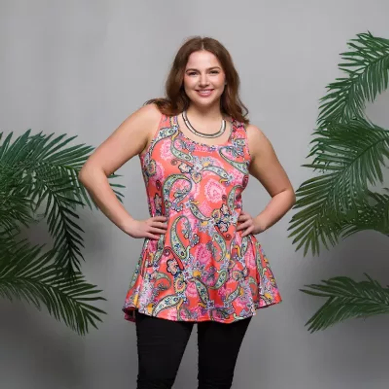 24seven Comfort Apparel Womens Plus Scoop Neck Sleeveless Tank Top