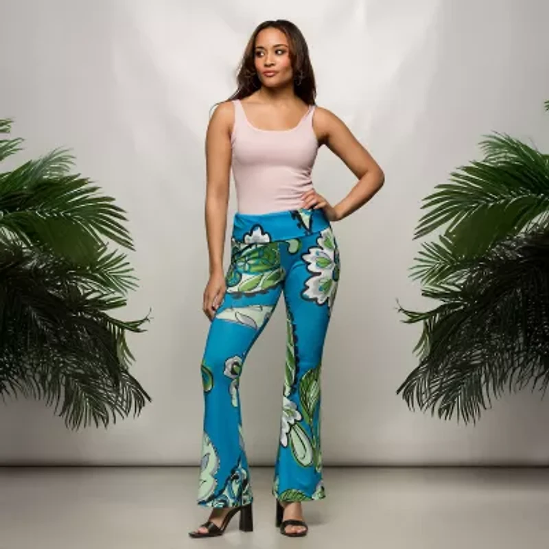 24seven Comfort Apparel Womens Mid Rise Flare Palazzo Pant