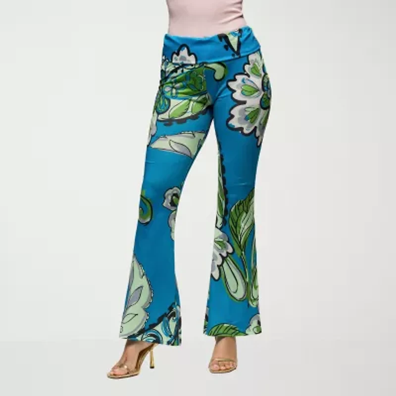 24seven Comfort Apparel Womens Mid Rise Flare Palazzo Pant