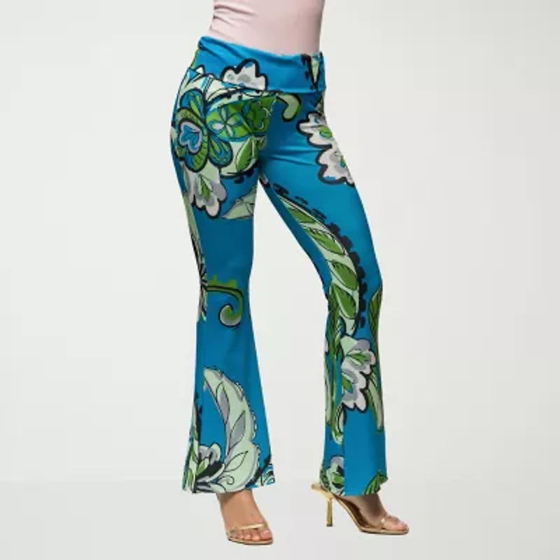 24seven Comfort Apparel Womens Mid Rise Flare Palazzo Pant