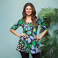 24seven Comfort Apparel Womens Scoop Neck Elbow Sleeve Tunic Top