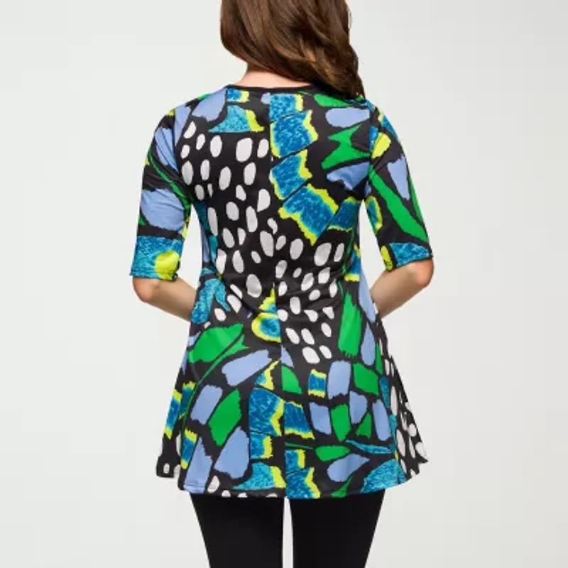 24seven Comfort Apparel Womens Scoop Neck Elbow Sleeve Tunic Top