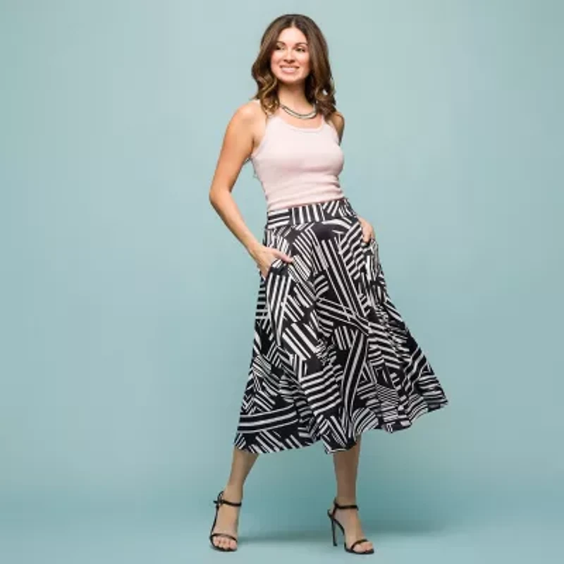24seven Comfort Apparel Womens Mid Rise Midi A-Line Skirt