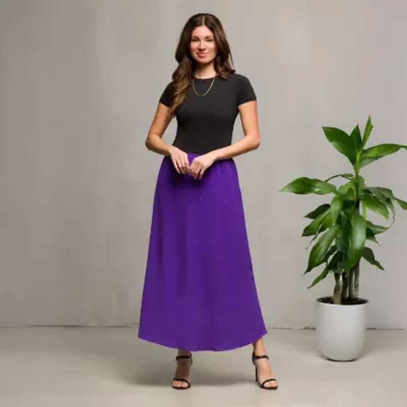 24seven Comfort Apparel Womens Mid Rise Long A-Line Skirt
