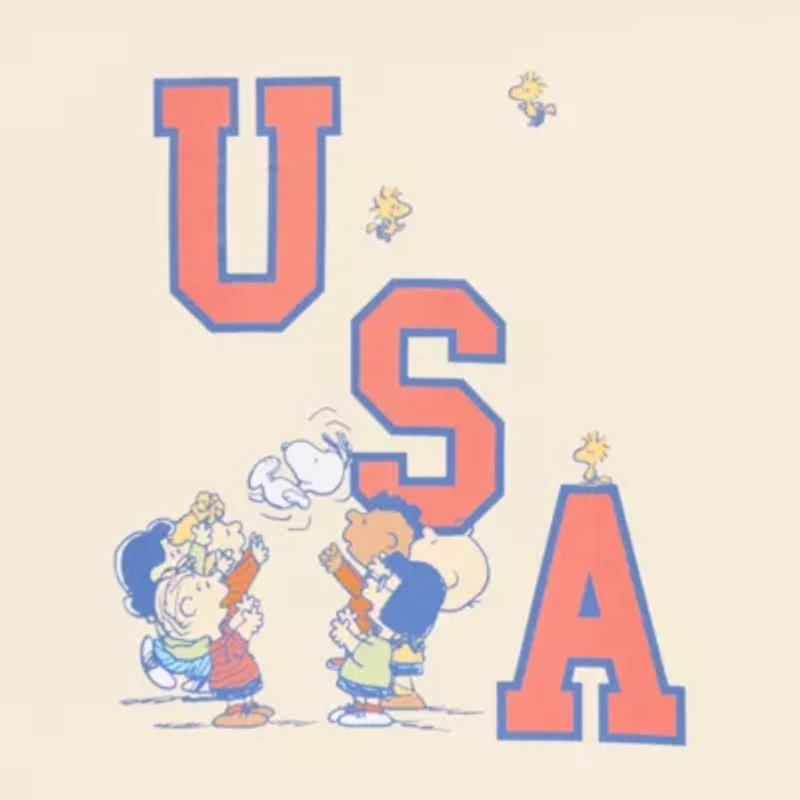 Peanuts Usa Oversized Tee Womens Crew Neck Short Sleeve Juniors Graphic T-Shirt