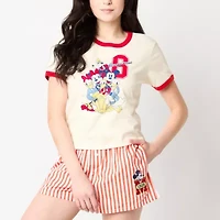 Womens Crew Neck Short Sleeve Fitted Mickey and Friends Juniors Graphic T-Shirt