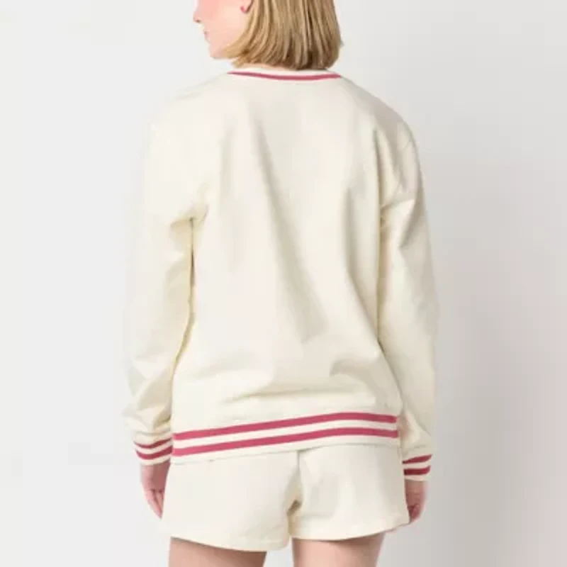 Womens Juniors V Neck Long Sleeve Embroidered Hello Kitty Sweatshirt