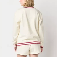 Womens Juniors V Neck Long Sleeve Embroidered Hello Kitty Sweatshirt