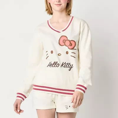 Juniors Womens V Neck Long Sleeve Hello Kitty Sweatshirt