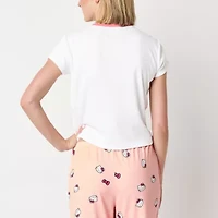 Hello Kitty Pointelle Ringer Tee Womens Crew Neck Short Sleeve Fitted Juniors Graphic T-Shirt