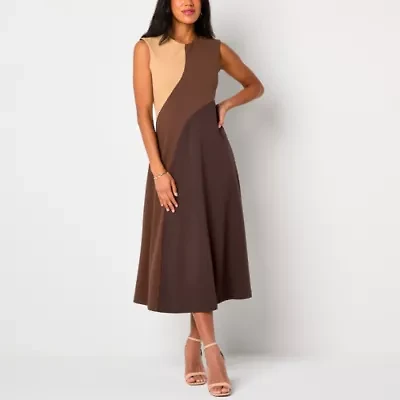 Melonie T Womens Sleeveless Midi Fit + Flare Dress