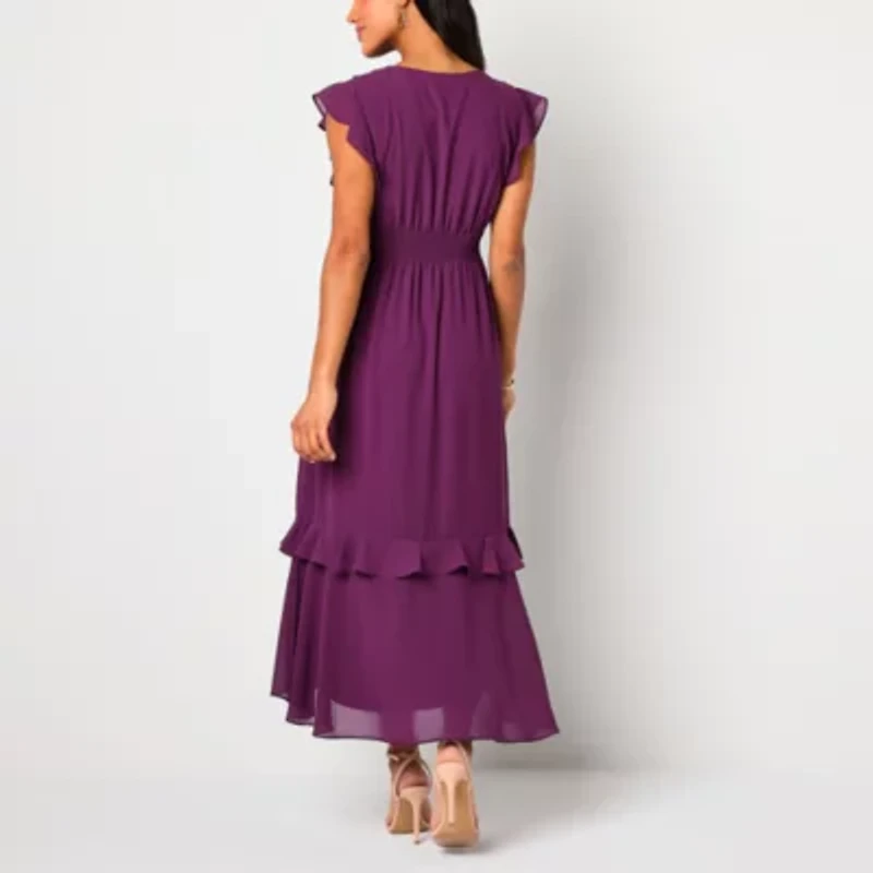 Danny & Nicole Womens Short Sleeve High-Low Fit + Flare Dress